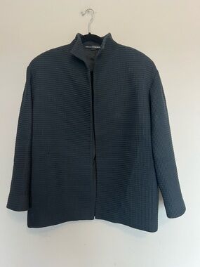 Linda Allard Ellen Tracy zip up waffle black jacket cotton 
size 14
